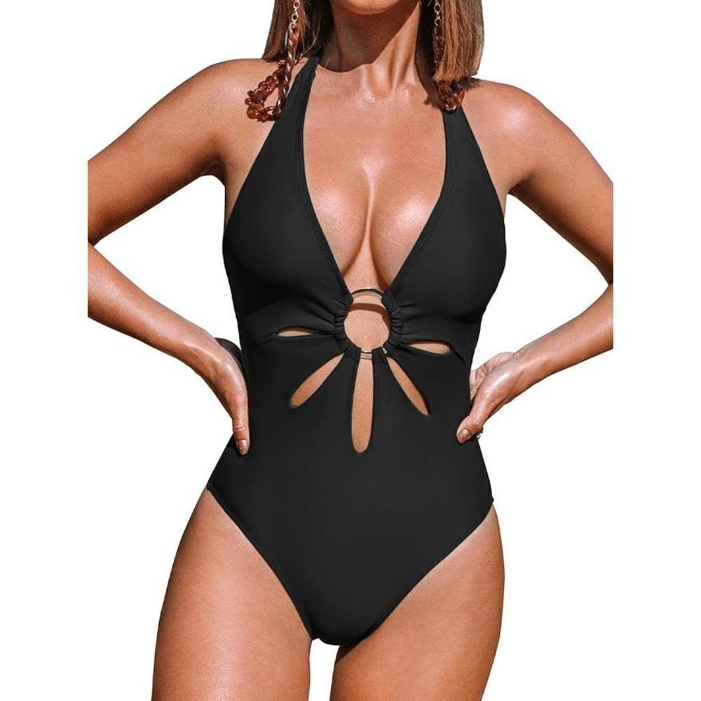 CUPSHE Women's One Piece Swimsuit Halter V Neck Bathing Suit
